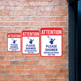 Portrait Round Plus Attention Please Shower Before Entering Hot Tub Wall or Door Sign | Indoor Gym & Home Signage
