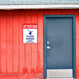 Portrait Round Plus Attention Please Shower Before Entering Pool Wall or Door Sign | Indoor Gym Signage