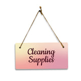 Cleaning Supplies 5x10 Hanging Plus Wall or Door Sign | Rustic Twine | Range of Vibrant Decor Styles | Room Signs For Home and Business