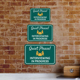 Classic Framed Plus Quiet Please! Interviewing in Progress Wall or Door Sign | Friendly Home & Office Signage