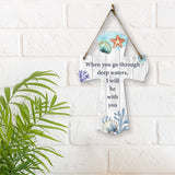 When you go through deep waters, I will be with you Cross Hanging Sign | Rustic Twine | Inspiring Religious Bible Decor