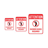Portrait Round Plus Attention Shower Shoes Required Wall or Door Sign | Indoor Gym Signage