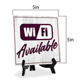 Wi-Fi Available 5"x 5" Square Table Sign With Acrylic Easel | Restaurant & Cafe Decor