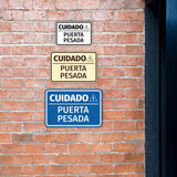 Signs ByLITA Classic Framed Cuidado Puerta Pesada Door or Wall Sign Easy Installation | Health And Safety | Building And Hospitality