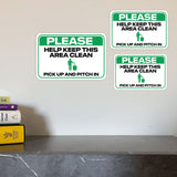 Classic Framed Plus Please Help Keep This Area Clean Pick Up And Pitch In Door or Wall Sign | Office Housekeeping Signage