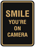 Signs ByLITA Portrait Round Smile you're on camera Sign - Laser-Engraved Lettering | Durable ABS Plastic | Vibrant Colors | Powerful Foam Tape