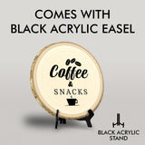 Hospitality & Fun Rustic Wood Discs – Natural Bark-Edge with a Sleek Black Acrylic Easel - For Counters, Doors & Walls