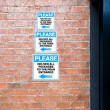 Square Plus Please Deliver All Packages To The Rear Entrance Left Arrow Wall or Door Sign | Health & Safety Warehouse Business Signage