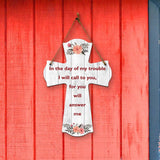 In the day of my trouble I will call to you, for you will answer me Cross Hanging Sign | Rustic Twine | Inspiring Religious Bible Decor