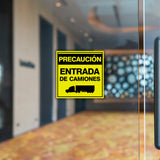 Square Plus Precaución Entrada De Camiones Wall or Door Sign | Spanish | Health & Safety Warehouse Business Signage