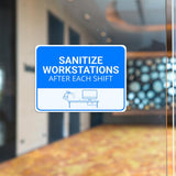 Classic Framed Plus Sanitize Workstations After Each Shift Door or Wall Sign | Hygiene and Safety Signage