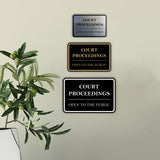 Signs ByLITA Classic Framed Court Proceedings Open to the Public Door or Wall Sign Durable ABS Plastic | Laser Engraved | Easy Installation | Courtroom