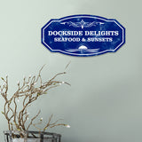 Victorian Plus Dockside Delights Seafood & Sunsets Wall or Door Sign | Marina or Harbor Signage