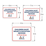 Classic Framed Plus Children Must Wear Floatation Devices In Pool Area Door or Wall Sign | Child Safety Business Signs