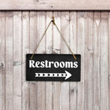 Restrooms Right Arrow 5x10 Hanging Plus Wall or Door Sign | Bathroom Decor