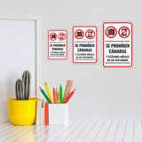 Portrait Round Plus Se Prohíben Cámaras y Teléfonos Móviles en los Vestuarios Wall or Door Sign | Spanish Dressing Room Retailer Signage