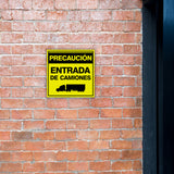 Square Plus Precaución Entrada De Camiones Wall or Door Sign | Spanish | Health & Safety Warehouse Business Signage