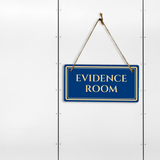 Evidence Room 5" x 10" Hanging Wall or Door Sign | Legal and Court House Rustic Twine Signage