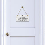 Watch Your Step 5" x 10" Hanging Wall or Door Sign | Rustic Twine | Stylish Business or Office Safety Signage