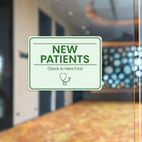 Classic Framed Plus New Patients – Check In Here First Door or Wall Sign | Medical Facility Greeting & Reception