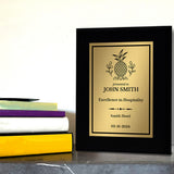 Hospitality Theme Customizable Black Frame Award Plaque | Easel Mount Option | Recognition of Achievement and Service Personalizable Plaques