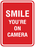 Signs ByLITA Portrait Round Smile you're on camera Sign - Laser-Engraved Lettering | Durable ABS Plastic | Vibrant Colors | Powerful Foam Tape