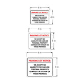 Classic Framed Plus Parking Lot Notice: We Accept No Liability For Cars or Personal Property Damaged or Stolen On These Premises Wall or Door Sign| Easy Installation | Disclaimer Waiver Notice