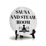 Sauna and Steam Room Circle Table Sign with Acrylic Stand (5x5") | Public Spaces Signage
