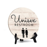 Round Unisex Restroom, Decorative Bathroom Table Sign with Acrylic Easel (5 x 5