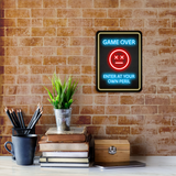 Portrait Round Plus Game Over, Enter at Your Own Peril Wall or Door Sign | Easy Installation | Gaming | Home Decor
