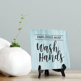 Signs ByLITA Employees Must Wash Hands, Wood Color, Square Table Sign (5" x 5”)