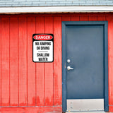 Portrait Round Plus Danger No Jumping Or Diving Shallow Water Wall or Door Sign | Indoor Gym & Pool Signage