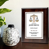 Legal and Justice Theme Custom Award Plaque | Achievement and Service Personalizable Plaques