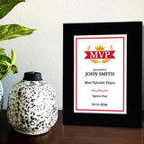 MVP (Most Valuable Player) Customizable Black Frame Award Plaque | Easel Mount Option | Achievement and Recognition Personalizable Plaques