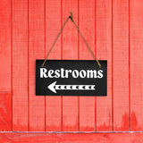 Restrooms Left Arrow 5x10 Hanging Plus Wall or Door Sign | Bathroom Decor