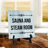 Sauna and Steam Room 5"x 5" Square Table Sign With Acrylic Easel | Fitness & Gym Decor