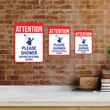 Portrait Round Plus Attention Please Shower Before Entering Sauna Wall or Door Sign | Indoor Gym Signage