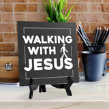 Walking With Jesus 5"x 5" Square Table Sign With Acrylic Easel | Classroom & Home Decor