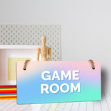 Game Room 5x10 Hanging Plus Wall or Door Sign | Rustic Twine | Range of Vibrant Decor Styles | Room Signs For Home and Business