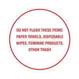 Circle Do Not Flush These Items: Paper Towels, Disposable Wipes, Feminine Products, Other Trash Wall or Door Sign