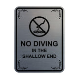 Signs ByLITA Portrait Round No Diving in The Shallow End Door or Wall Sign | Easy Installation | Elegant Design | Pool Safety