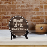 Server Room Circle Table Sign with Acrylic Stand (5x5") | Office Building Maintenance Sign