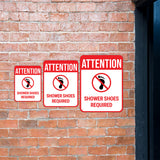 Portrait Round Plus Attention Shower Shoes Required Wall or Door Sign | Indoor Gym Signage