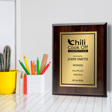 Chili Cook Off Competition Customizable Award Plaque | Easel Mount Option | Achievement and Recognition Personalizable Plaques