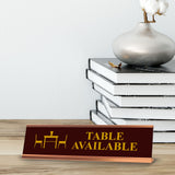Table Available, Brown Silver Frame, Desk Sign (2x8")