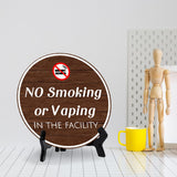 No Smoking or Vaping in The Facility (5 x 5“) Circle Table Sign with Acrylic Stand | Warning Signage