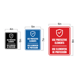 Signs ByLITA Portrait Round Use Protective Elements Door or Wall Sign | Spanish Bilingual Warehouse Health and Safety Signs