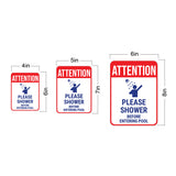 Portrait Round Plus Attention Please Shower Before Entering Pool Wall or Door Sign | Indoor Gym Signage