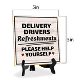 Delivery Drivers Refreshments Please Help Yourself 5"x 5" Square Table Sign With Acrylic Easel | Home & Office Decor