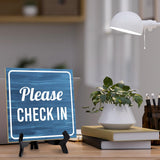 Please Check In 5"x 5" Square Table Sign With Acrylic Easel | Hotels & Office Décor